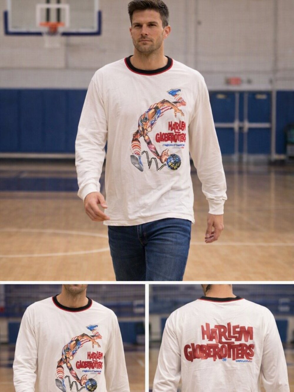 VTG 2002 Harlem Globetrotters Platinum FUBU 75th Anniversary Long Shirt Men XXXL
